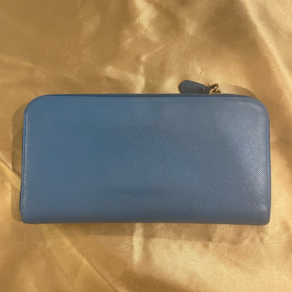 Prada Blue Continental Wallet with Bow Detail Great Condition w/Card - Picture 2 of 5